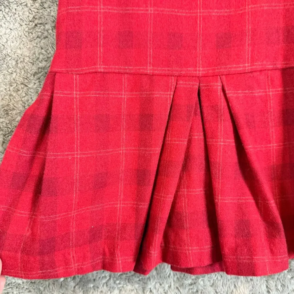 Jacadi Wool Blend Red Plaid Pleated Dress Jumper 4 4T Holiday Uniform Christmas